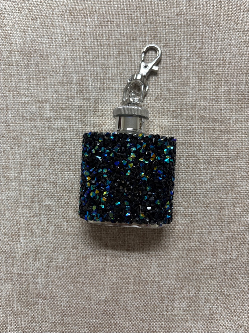 Urban Outfitters Black Iridescent Crystal Mini Flask Keychain